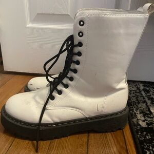 White Lace-Up Women's Combat Boots